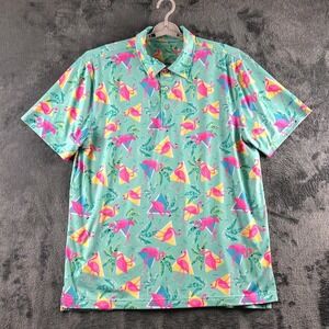 Chubbies Mens Golf Flamingo Geometric Performance Polo Shirt Large Mint Green